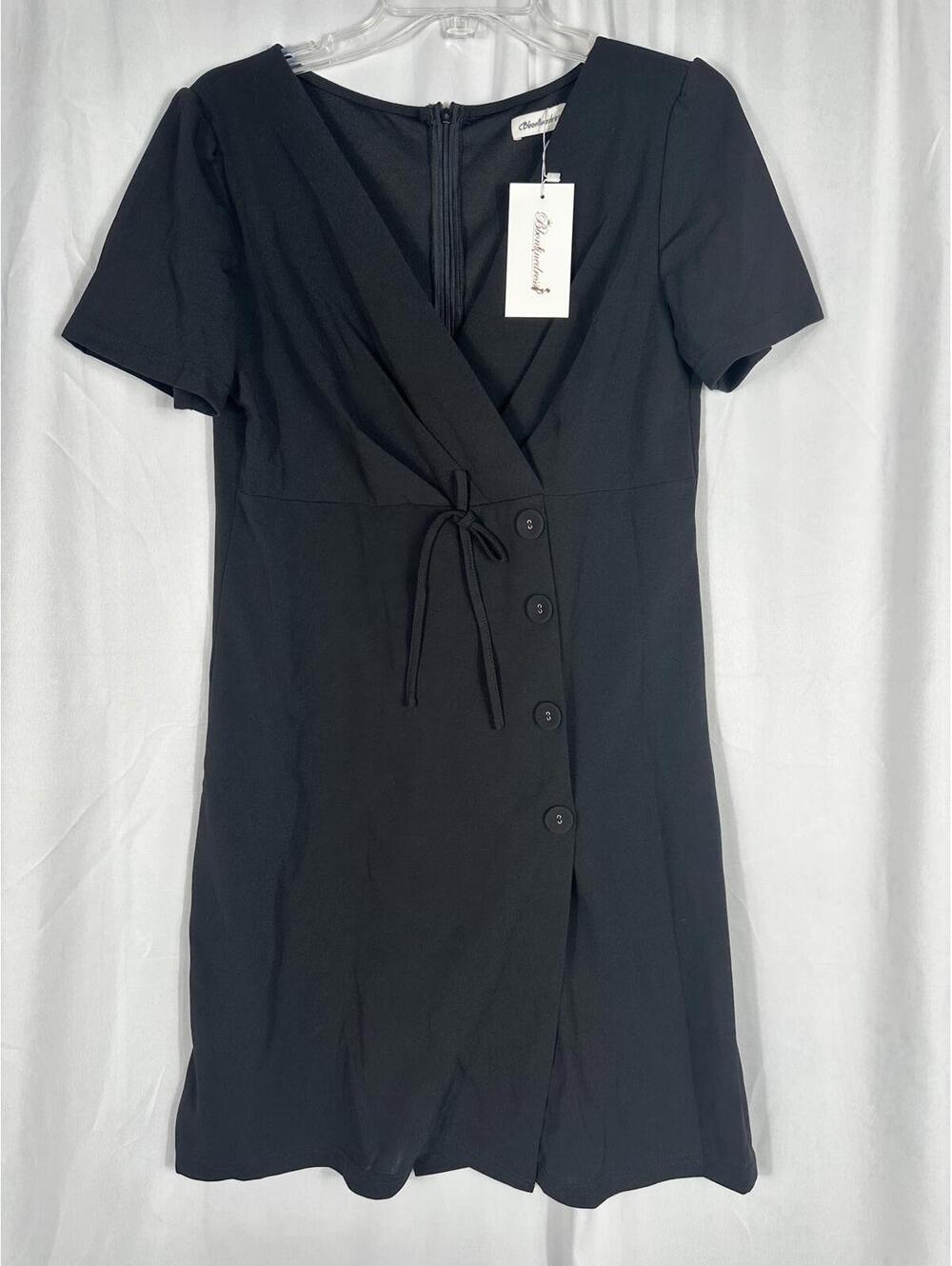 Bbonlinedress Black Short Sleeve Button-Front Dress